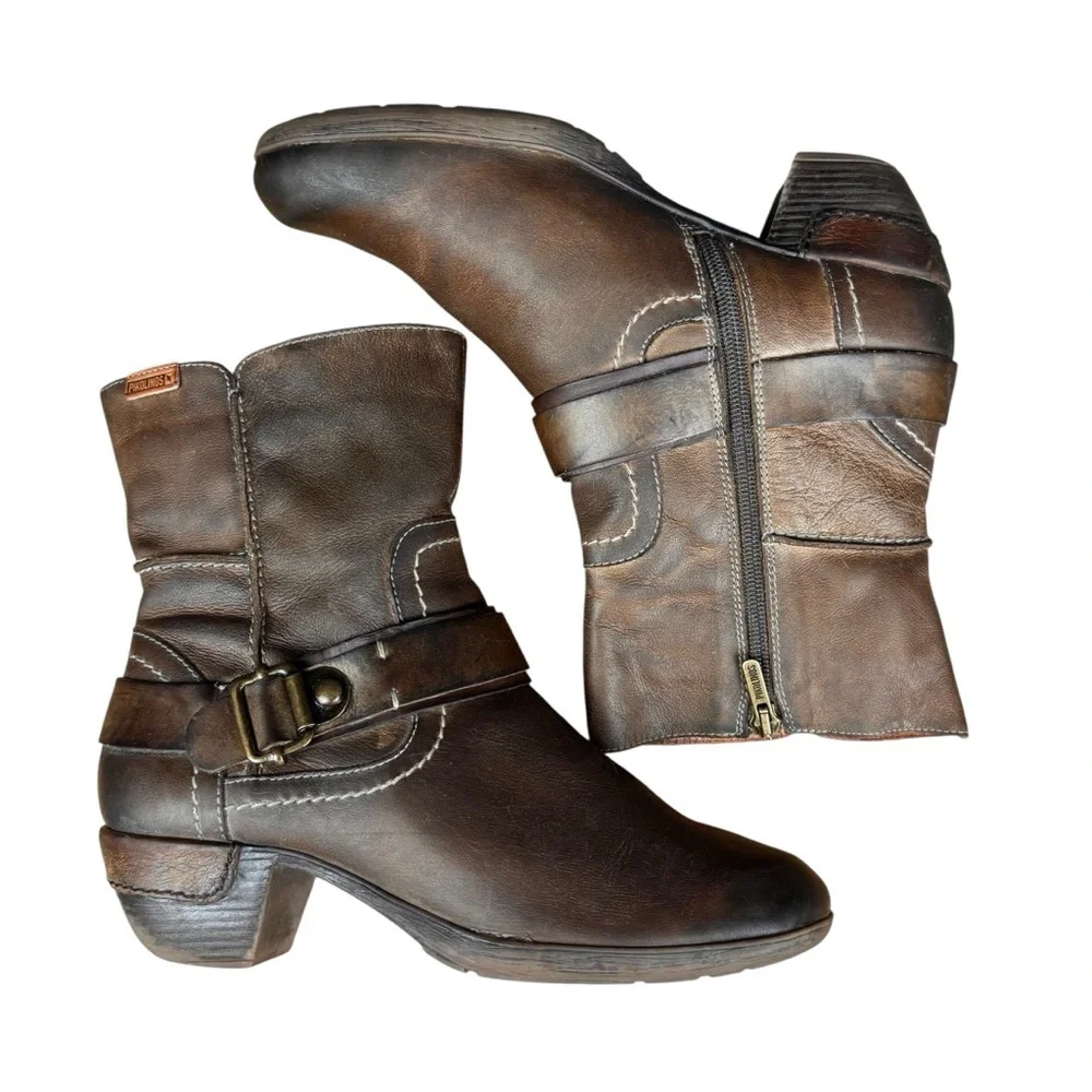 Pikolinos Women’s Leather Ankle Harness Boots Sz 37 (Excellent Condition)
